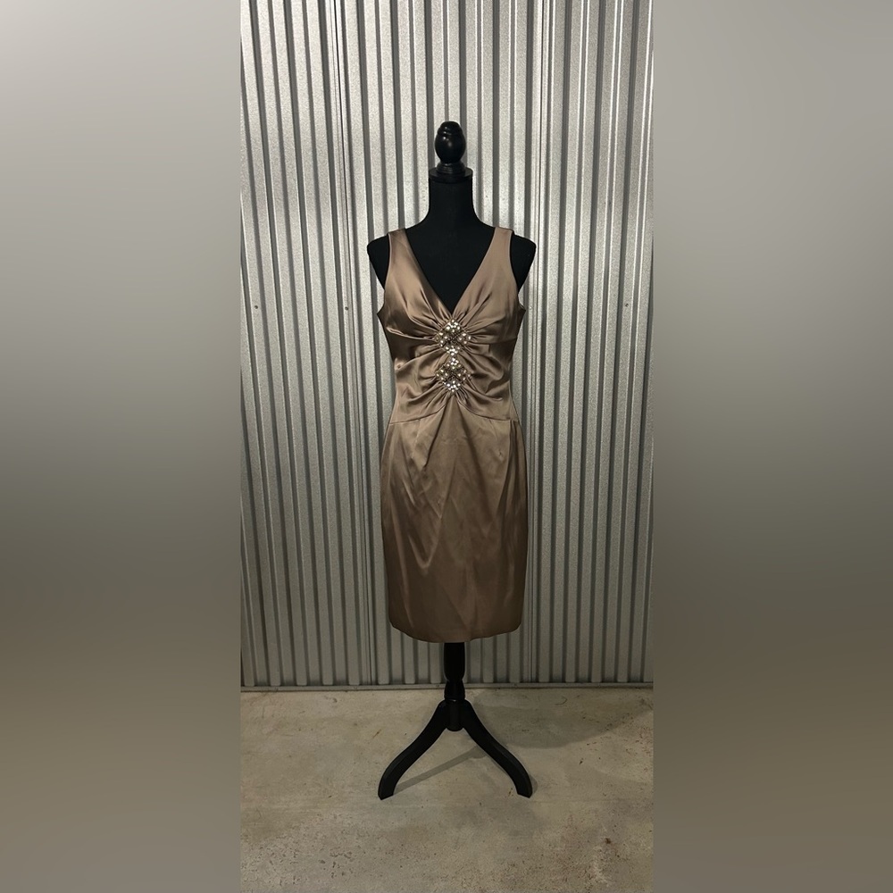 Women’s David Meister Gold Jeweled Acetate Nylon Sleeveless Midi Dress Size 8